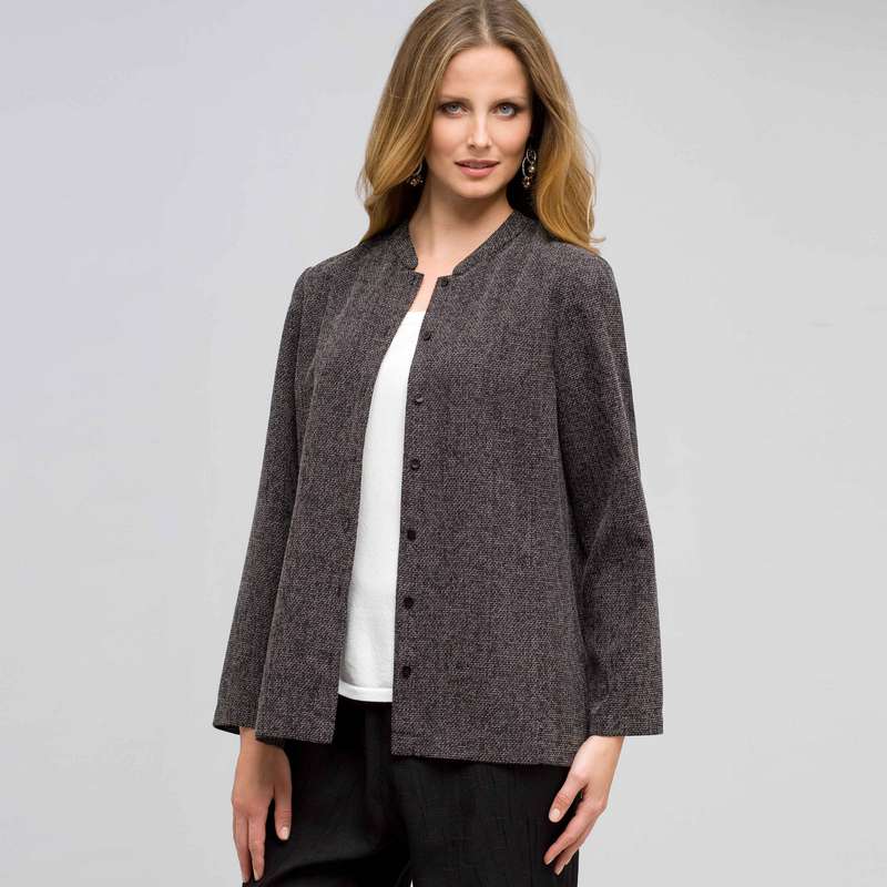3/4 Sleeve Relaxed Jacket, Black & Sugar, large image number 0